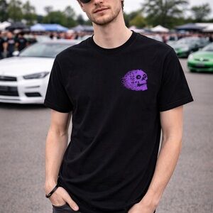 Liquid Death Wolf Skull Purple Graphic Tee — Men’s Small